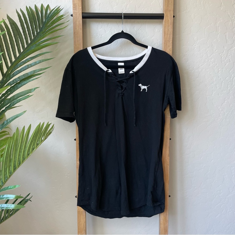 Victoria’s Secret PINK “Coffee Lover’s” Lace Up Short Sleeve Sleep Shirt/T-Shirt